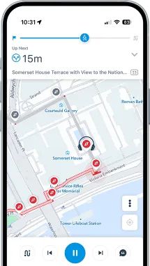 Self-guided walking tour route map in the VoiceMap app