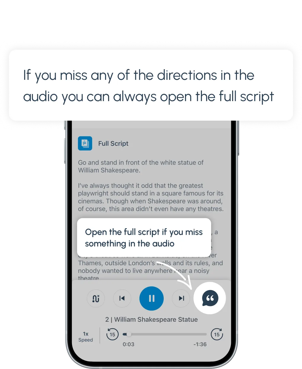 Opening the full tour script in the VoiceMap app